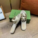 Gucci Unisex Interlocking G Cut-Out Slide Sandals Metallic Gold Leather Flat 2 cm Heel - Image 6