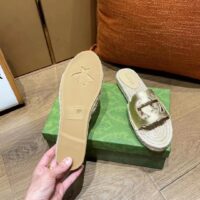 Gucci Unisex Interlocking G Cut-Out Slide Sandals Metallic Gold Leather Flat 2 cm Heel (5)