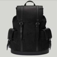 Gucci Unisex Jumbo GG Backpack Black Canvas Leather Cotton Linen (11)