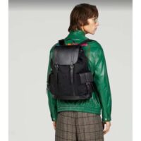 Gucci Unisex Jumbo GG Backpack Black Canvas Leather Cotton Linen (11)