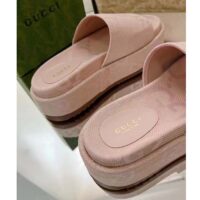 Gucci Unisex Jumbo GG Platform Slide Sandal Beige Light Pink Canvas Low 3 Cm Heel (7)