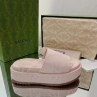 Gucci Unisex Jumbo GG Platform Slide Sandal Beige Light Pink Canvas Low 3 Cm Heel (7)