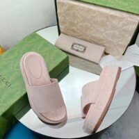 Gucci Unisex Jumbo GG Platform Slide Sandal Beige Light Pink Canvas Low 3 Cm Heel (7)