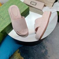 Gucci Unisex Jumbo GG Platform Slide Sandal Beige Light Pink Canvas Low 3 Cm Heel (7)
