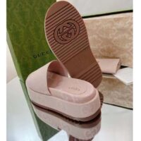 Gucci Unisex Jumbo GG Platform Slide Sandal Beige Light Pink Canvas Low 3 Cm Heel (7)
