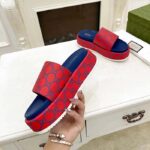 Gucci Unisex Jumbo GG Platform Slide Sandal Fuchsia Blue Supreme Low 3 Cm Heel - Bild 6