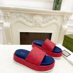 Gucci Unisex Jumbo GG Platform Slide Sandal Fuchsia Blue Supreme Low 3 Cm Heel - Bild 2