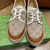 Gucci Unisex Lace-Up GG Shoes Camel Ebony Canvas Low 3 Cm Heel (5)
