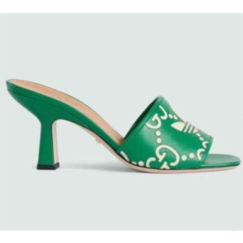 Gucci Women Adidas x Gucci Slide Sandal GG Trefoil Suede Green Leather