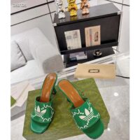 Gucci Women Adidas x Gucci Slide Sandal GG Trefoil Suede Green Leather (1)