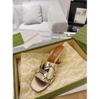 Gucci Women Adidas x Gucci Slide Sandal Gold Metallic GG Trefoil Smooth Leather (10)