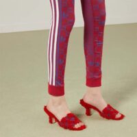 Gucci Women Adidas x Gucci Slide Sandal Red GG Trefoil Shearling-Effect Fabric (6)