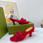 Gucci Women Adidas x Gucci Slide Sandal Red GG Trefoil Shearling-Effect Fabric - Bild 4