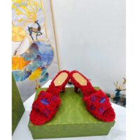 Gucci Women Adidas x Gucci Slide Sandal Red GG Trefoil Shearling-Effect Fabric (6)