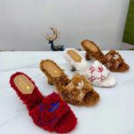 Gucci Women Adidas x Gucci Slide Sandal Red GG Trefoil Shearling-Effect Fabric - Bild 12