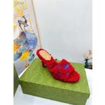 Gucci Women Adidas x Gucci Slide Sandal Red GG Trefoil Shearling-Effect Fabric - Bild 3