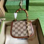 Gucci Women Bamboo 1947 Mini Top Handle Bag Beige Ebony Canvas GG Crystal - immagine 4