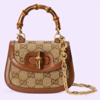 Gucci Women Bamboo 1947 Mini Top Handle Bag Beige Ebony Canvas GG Crystal (11)