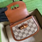 Gucci Women Bamboo 1947 Mini Top Handle Bag Beige Ebony Canvas GG Crystal - immagine 3