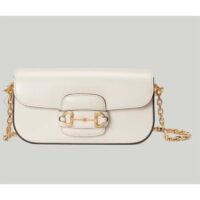 Gucci Women Dionysus Small Shoulder Bag White Leather GG Supreme Canvas