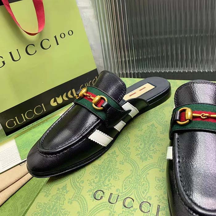 Gucci Women GG Adidas x Gucci Slipper Horsebit Black Leather Flat