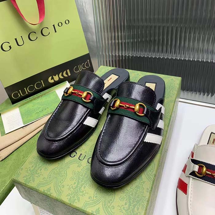 Gucci Women GG Adidas x Gucci Slipper Horsebit Black Leather Flat