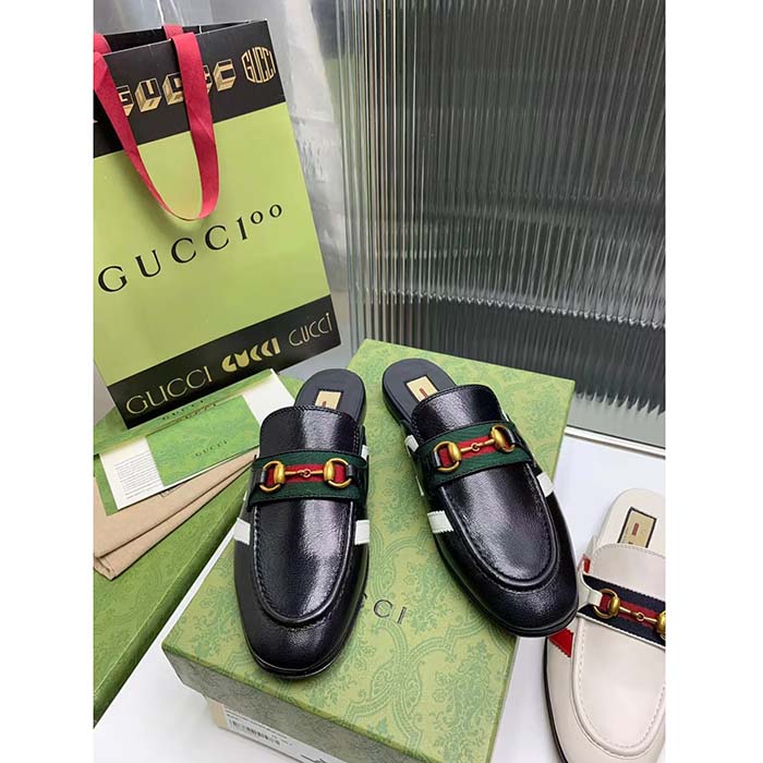 Gucci Women GG Adidas x Gucci Slipper Horsebit Black Leather Flat