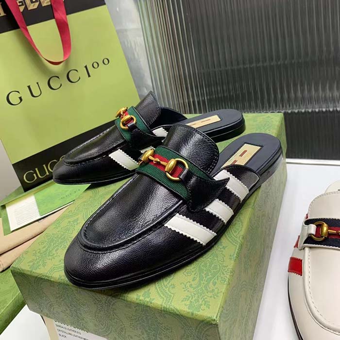 Gucci Women GG Adidas x Gucci Slipper Horsebit Black Leather Flat