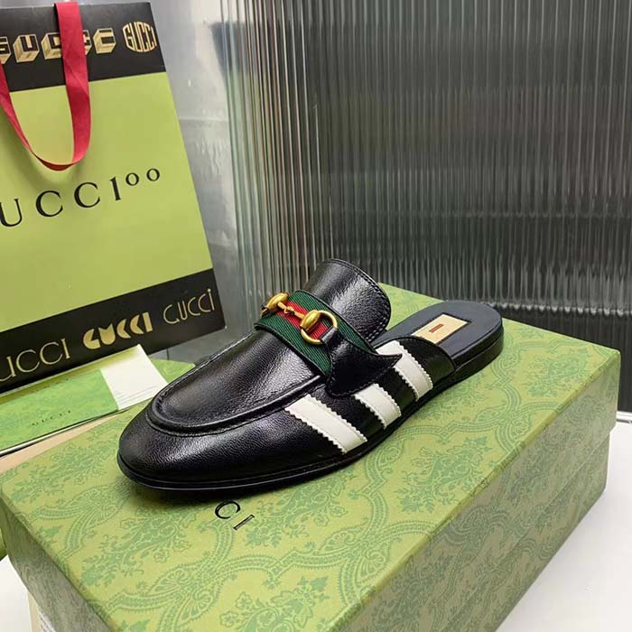 Gucci Women GG Adidas x Gucci Slipper Horsebit Black Leather Flat