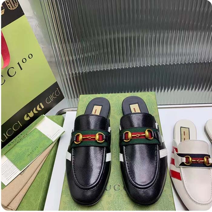 Gucci Women GG Adidas x Gucci Slipper Horsebit Black Leather Flat