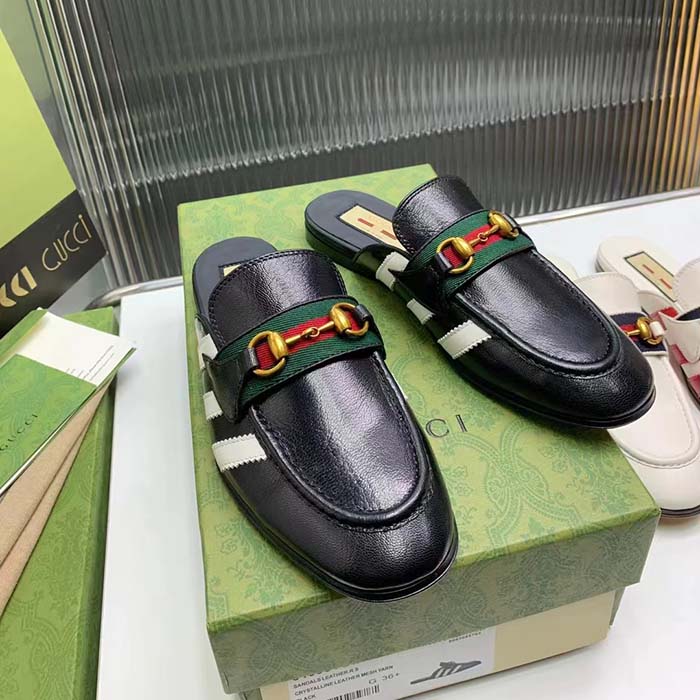 Gucci Women GG Adidas x Gucci Slipper Horsebit Black Leather Flat