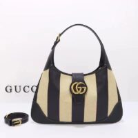 Gucci Women GG Aphrodite Medium Shoulder Bag Beige Black Cotton Canvas Black Leather (3)