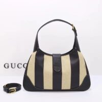 Gucci Women GG Aphrodite Medium Shoulder Bag Beige Black Cotton Canvas Black Leather (3)