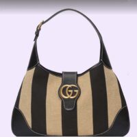 Gucci Women GG Aphrodite Medium Shoulder Bag Beige Black Cotton Canvas Black Leather (3)