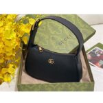 Gucci Women GG Aphrodite Shoulder Bag Double G Black Leather Zip Closure – Image 3