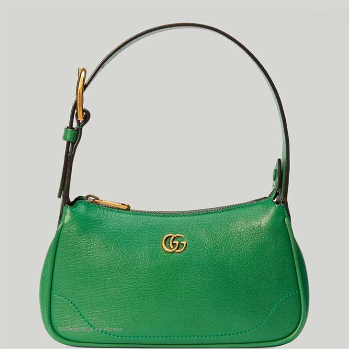 Gucci Women GG Aphrodite Shoulder Bag Double G Green Leather Zip Closure