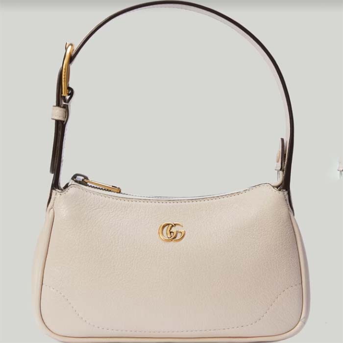 Gucci Women GG Aphrodite Shoulder Bag Double G White Leather Zip Closure