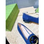 Gucci Women GG Blonde Ballet Flat Deep Blue Suede Round Interlocking G Leather Flat – Image 10