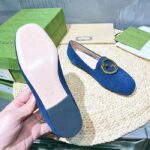 Gucci Women GG Blonde Ballet Flat Deep Blue Suede Round Interlocking G Leather Flat – Image 9