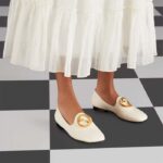 Gucci Women GG Blonde Ballet Flat White Round Interlocking G Leather - Bild 11