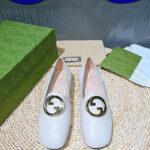 Gucci Women GG Blonde Ballet Flat White Round Interlocking G Leather - Bild 3