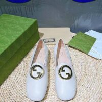 Gucci Women GG Blonde Ballet Flat White Round Interlocking G Leather (4)