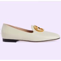 Gucci Women GG Blonde Ballet Flat White Round Interlocking G Leather (4)