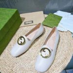 Gucci Women GG Blonde Ballet Flat White Round Interlocking G Leather - Bild 6