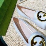 Gucci Women GG Blonde Ballet Flat White Round Interlocking G Leather - Bild 9