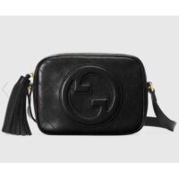 Gucci Women GG Blondie Small Shoulder Bag Black Leather Round Interlocking G