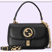Gucci Women GG Blondie Top-Handle Bag Black Leather Round Interlocking G (1)