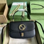 Gucci Women GG Blondie Top-Handle Bag Black Leather Round Interlocking G – Bild 2