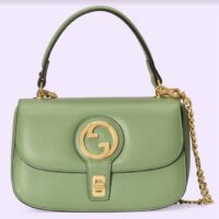 Gucci Women GG Blondie Top-Handle Bag Light Green Leather Round Interlocking G (6)