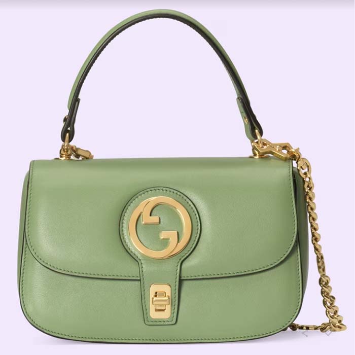 Gucci Women GG Blondie Top-Handle Bag Light Green Leather Round Interlocking G